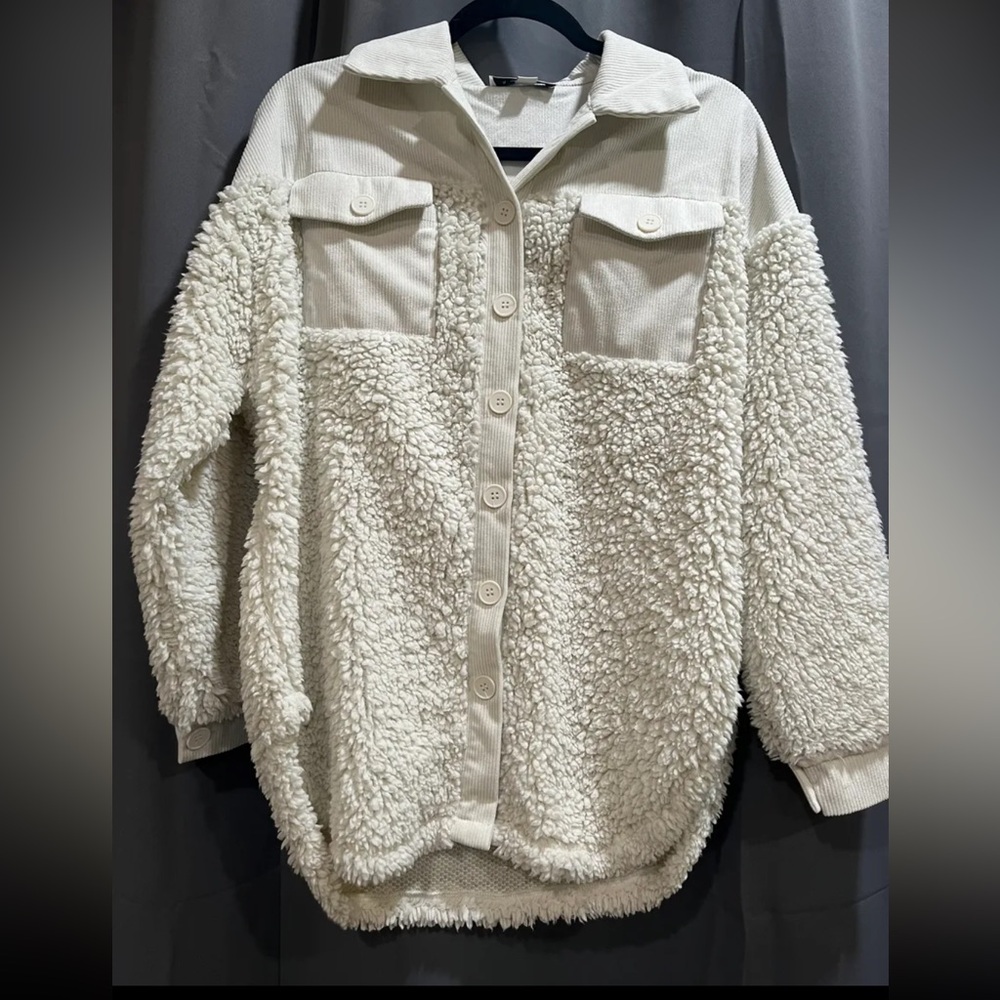 HYFVE Cream Teddy Jacket with Button Front